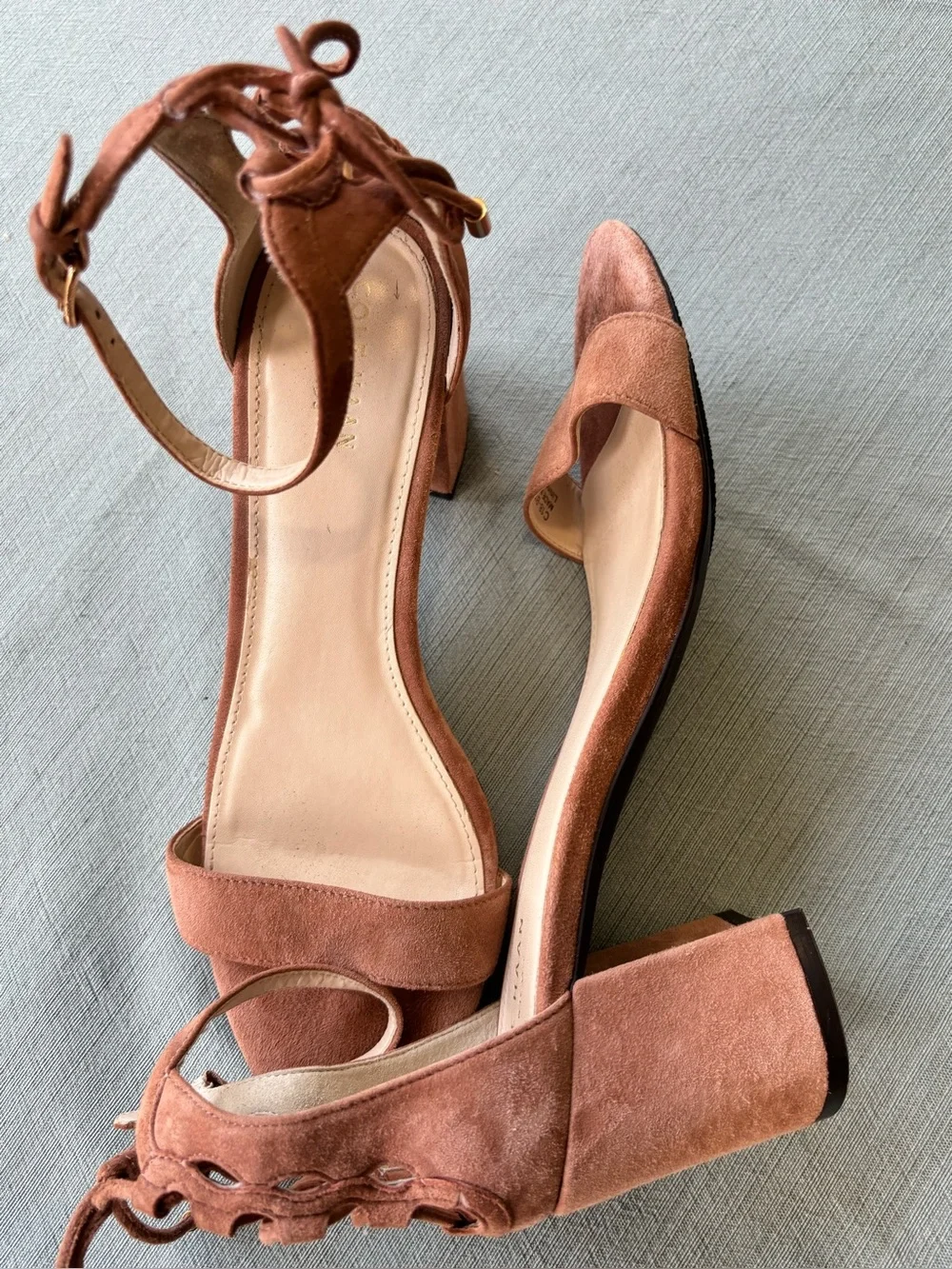 Cole Haan Dusty Rose Suede Lace-Up Block Heel Sandals 8B